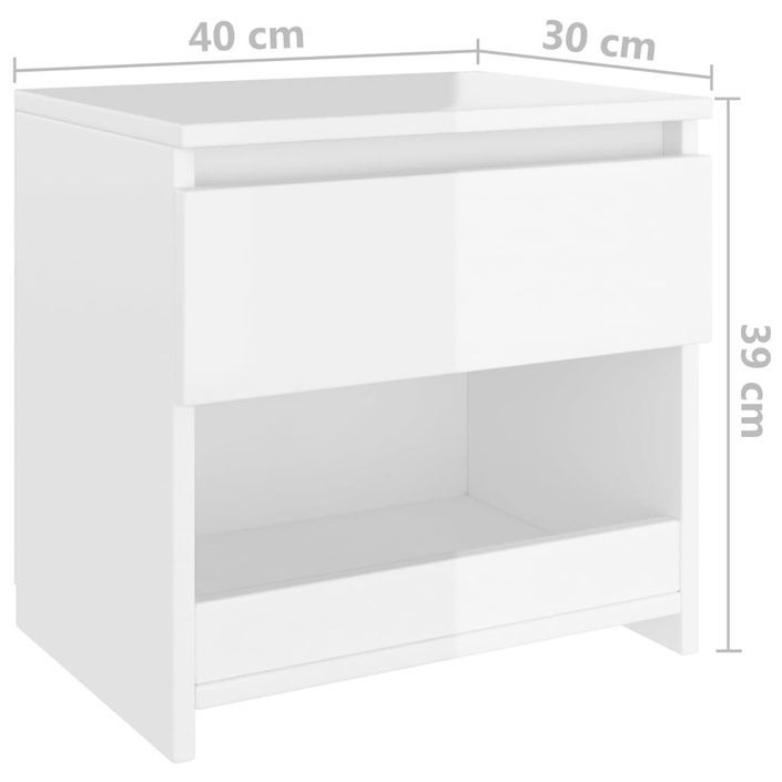 Tables de chevet 2 pcs Blanc brillant 40x30x39 cm - Photo n°8