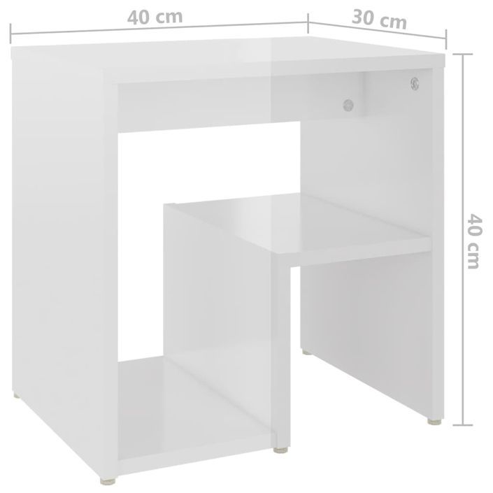 Tables de chevet 2 pcs Blanc brillant 40x30x40 cm - Photo n°8