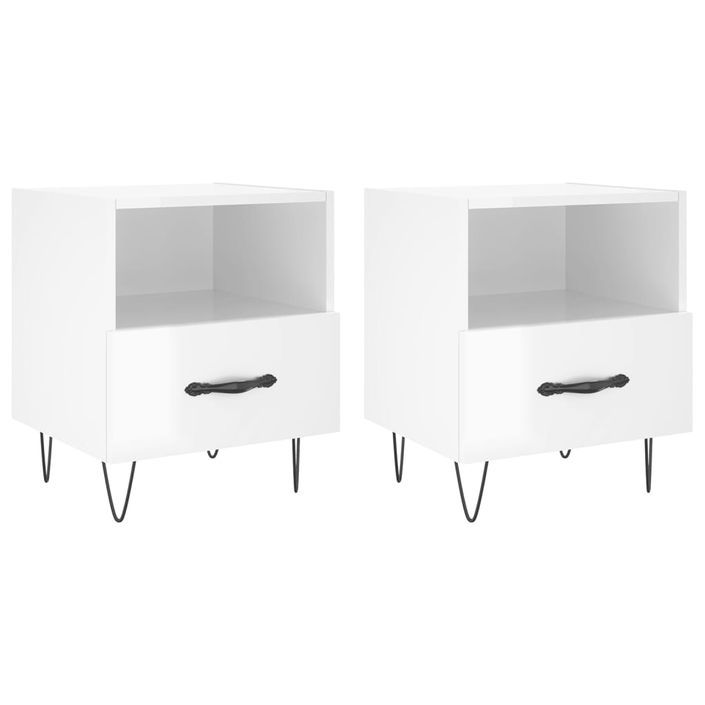 Tables de chevet 2 pcs blanc brillant 40x35x47,5 cm - Photo n°1