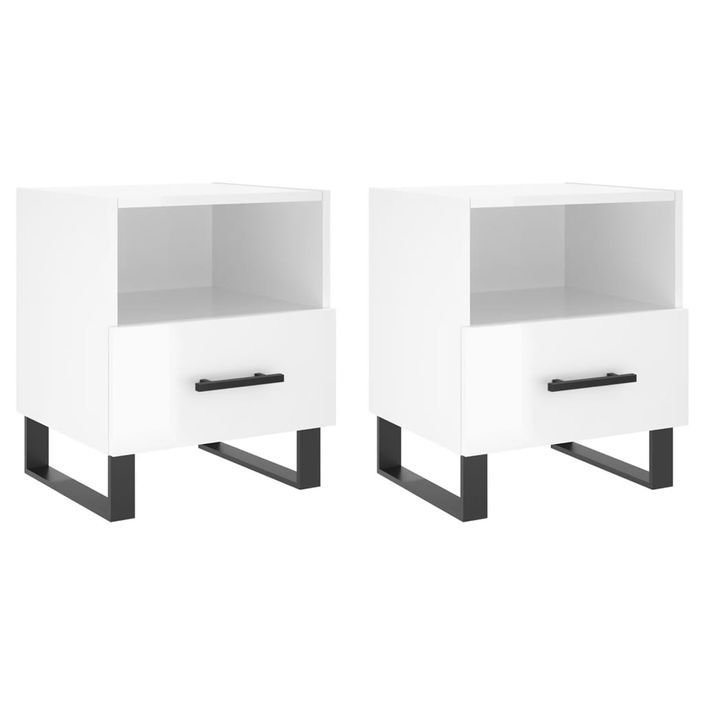 Tables de chevet 2 pcs blanc brillant 40x35x47,5 cm - Photo n°1