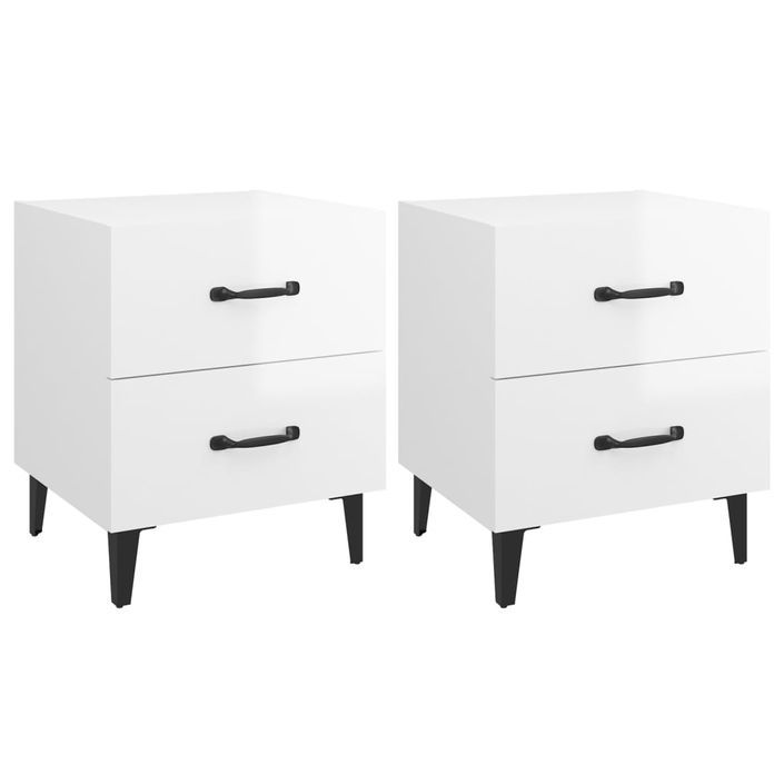 Tables de chevet 2 pcs Blanc brillant 40x35x47,5 cm - Photo n°2