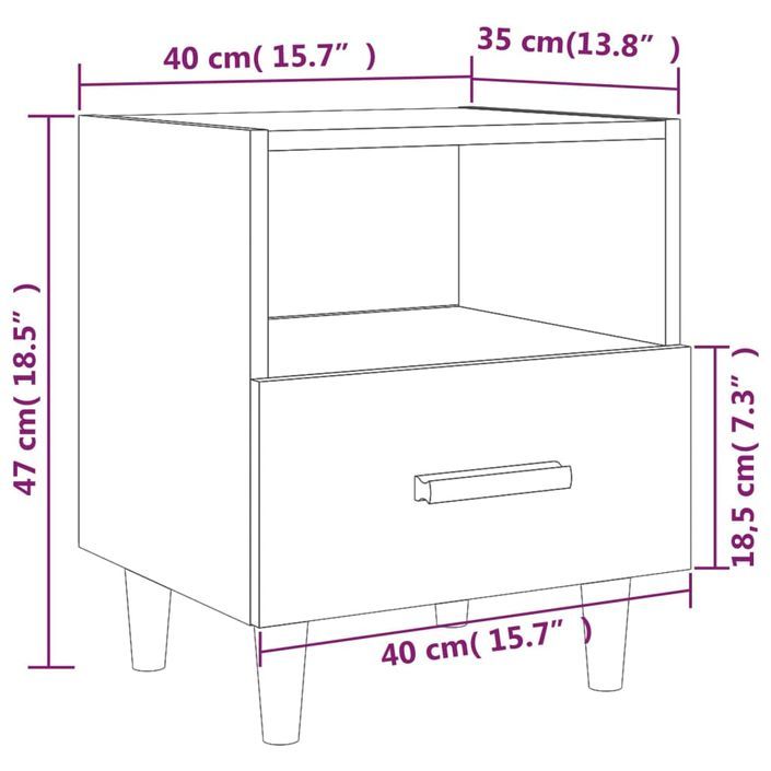 Tables de chevet 2 pcs Blanc brillant 40x35x47 cm - Photo n°8