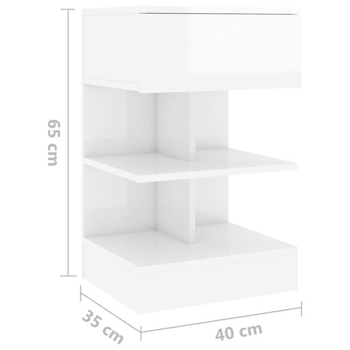 Tables de chevet 2 pcs Blanc brillant 40x35x65 cm - Photo n°8