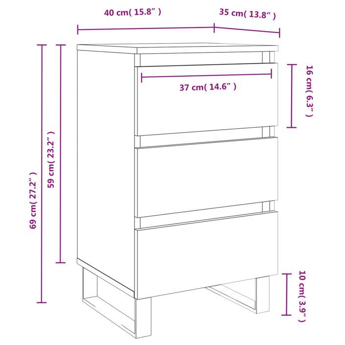 Tables de chevet 2 pcs blanc brillant 40x35x69 cm - Photo n°11