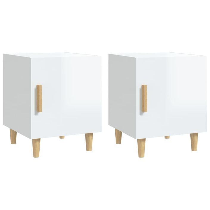 Tables de chevet 2 pcs Blanc brillant Bois d'ingénierie 2 - Photo n°2