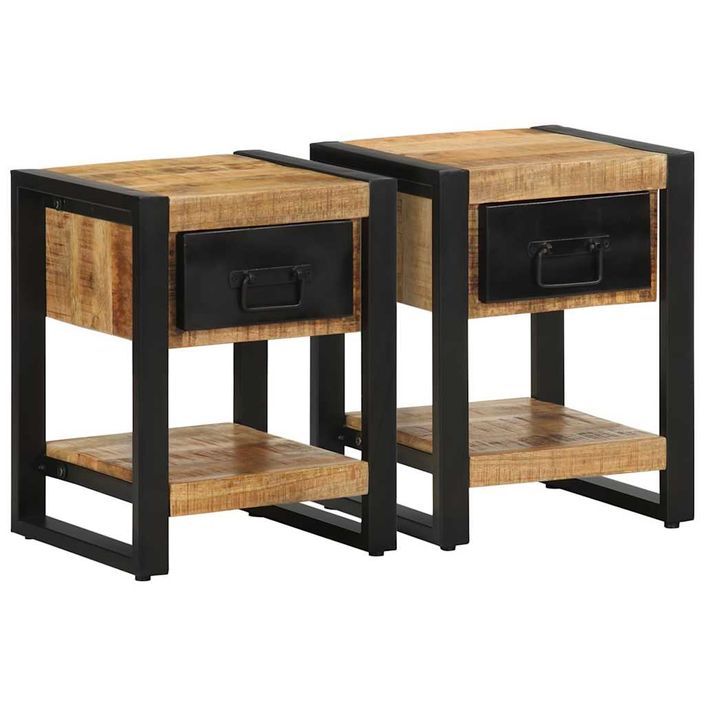 Tables de chevet 2 pcs bois de manguier massif brut - Photo n°1