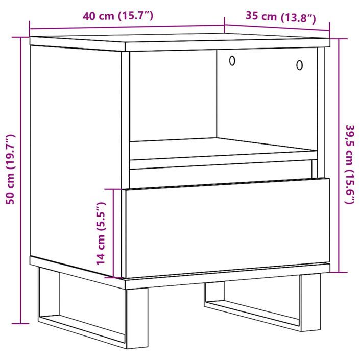 Tables de chevet 2 pcs chêne artisanal 40x35x50 cm - Photo n°10