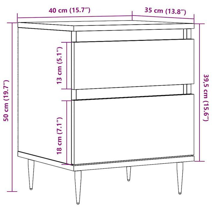 Tables de chevet 2 pcs chêne artisanal 40x35x50 cm - Photo n°10