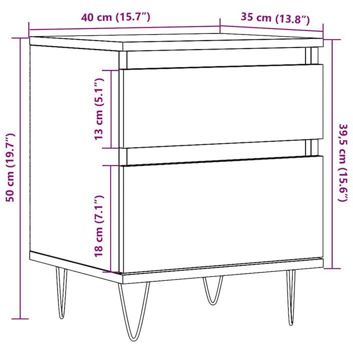 Tables de chevet 2 pcs chêne artisanal 40x35x50 cm - Photo n°10