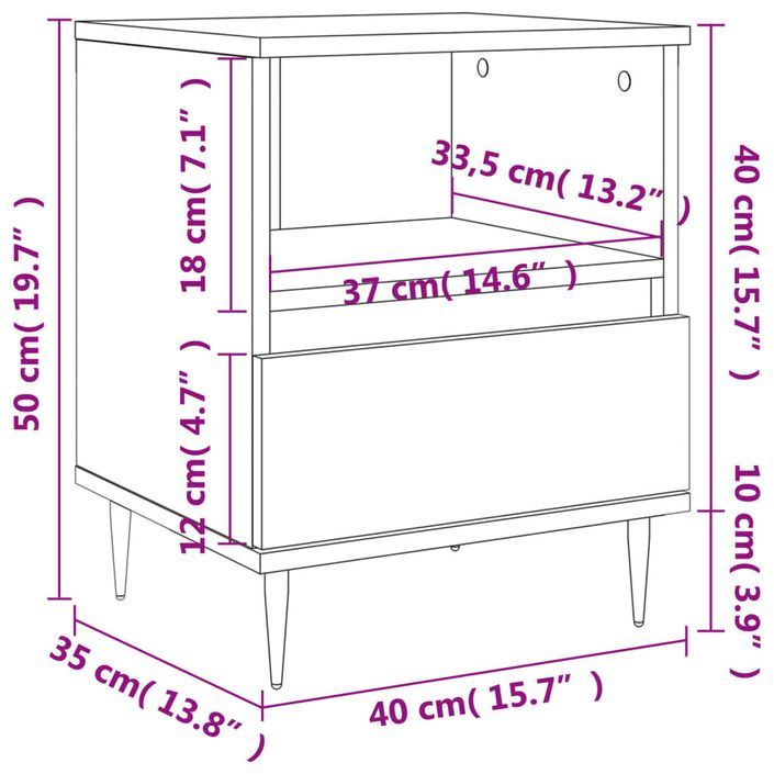 Tables de chevet 2 pcs chêne fumé 40x35x50 cm bois ingénierie - Photo n°12