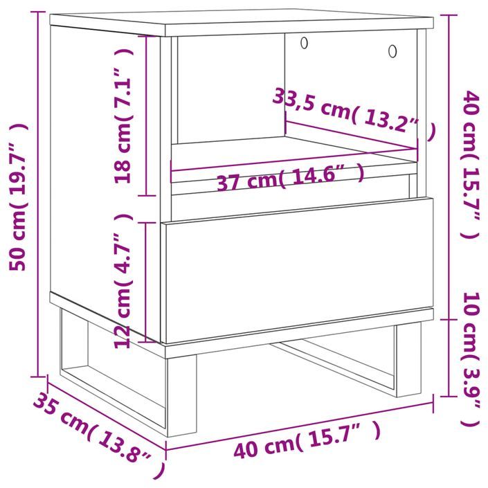 Tables de chevet 2 pcs chêne fumé 40x35x50 cm bois ingénierie - Photo n°12