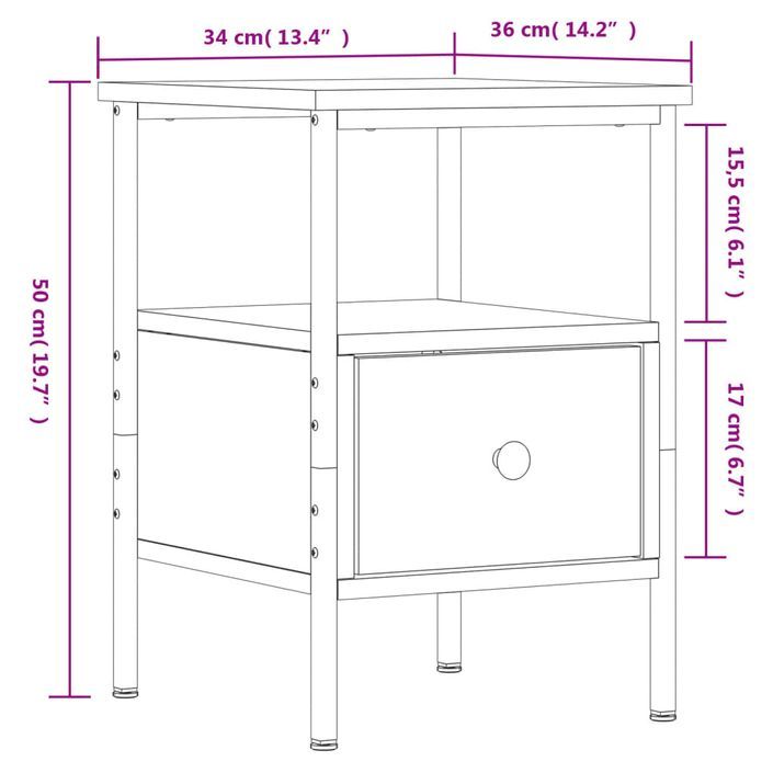 Tables de chevet 2 pcs chêne marron 34x36x50 cm bois ingénierie - Photo n°12