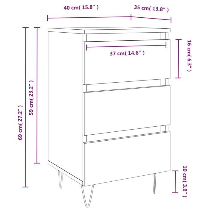 Tables de chevet 2 pcs chêne marron 40x35x69 cm bois ingénierie - Photo n°11