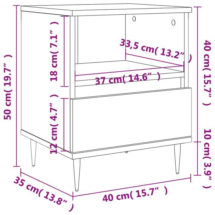 Tables de chevet 2 pcs chêne sonoma 40x35x50 cm bois ingénierie - Photo n°12