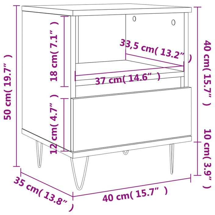 Tables de chevet 2 pcs chêne sonoma 40x35x50 cm bois ingénierie - Photo n°12