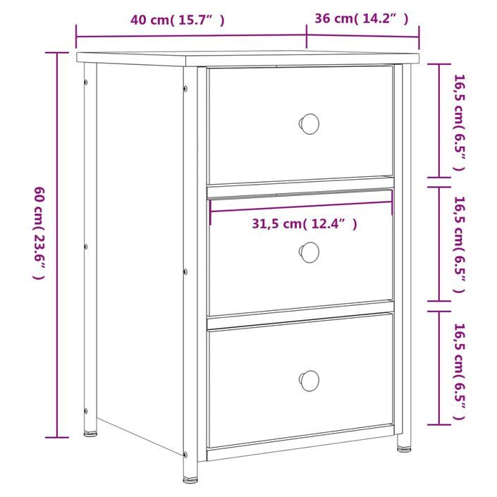 Tables de chevet 2 pcs chêne sonoma 40x36x60 cm bois ingénierie - Photo n°12