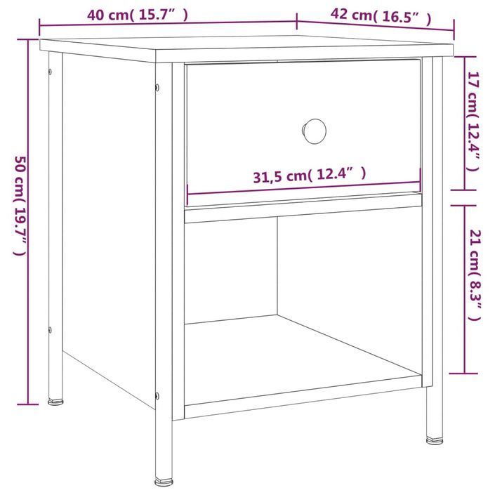 Tables de chevet 2 pcs chêne sonoma 40x42x50 cm bois ingénierie - Photo n°12