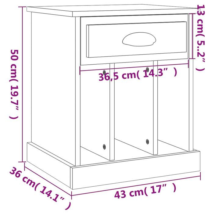 Tables de chevet 2 pcs chêne sonoma 43x36x50 cm - Photo n°11