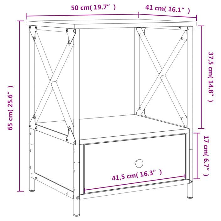 Tables de chevet 2 pcs chêne sonoma 50x41x65 cm bois ingénierie - Photo n°11