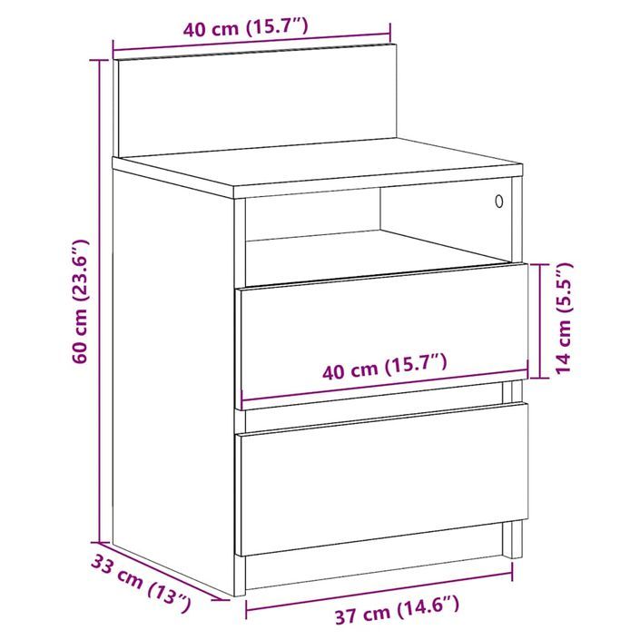 Tables de chevet 2 pcs et 2 tiroirs chêne artisanal 40x33x60 cm - Photo n°11