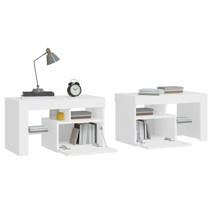 Tables de chevet 2 pcs et lumières LED Blanc 70x36,5x40 cm - Photo n°7