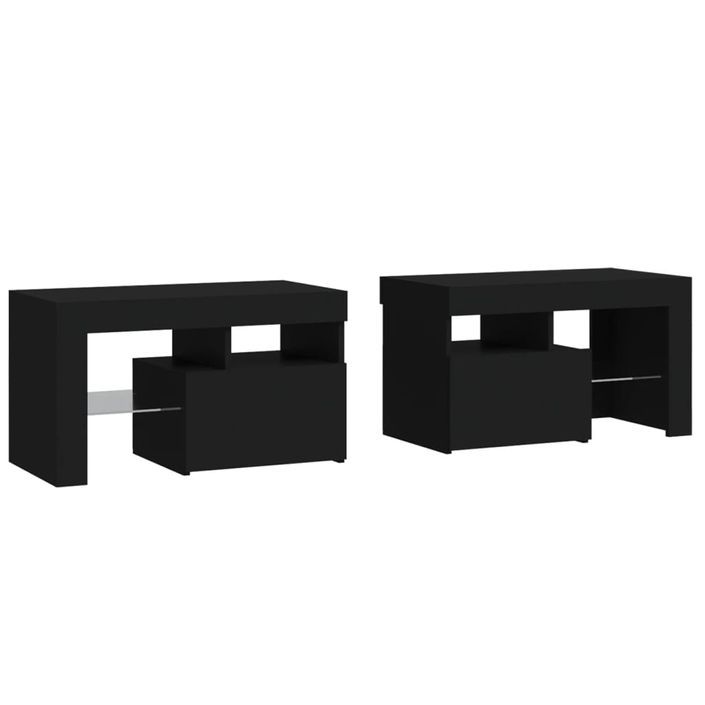 Tables de chevet 2 pcs et lumières LED Noir 70x36,5x40 cm - Photo n°3