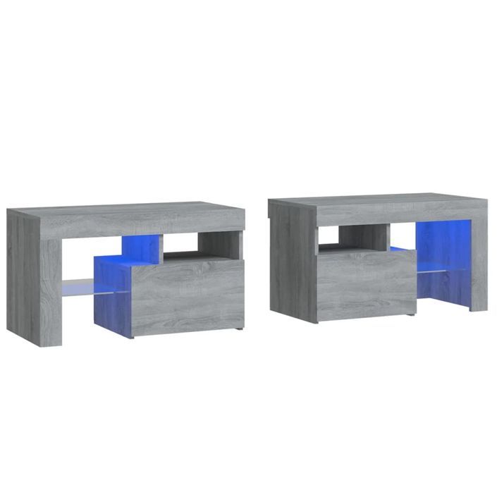 Tables de chevet 2 pcs et lumières LED Sonoma gris 70x36,5x40cm - Photo n°1