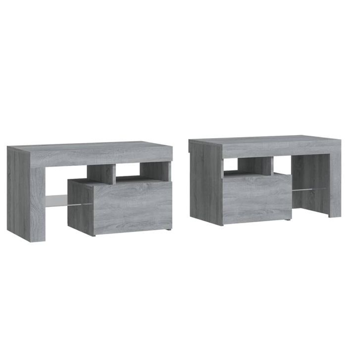 Tables de chevet 2 pcs et lumières LED Sonoma gris 70x36,5x40cm - Photo n°3