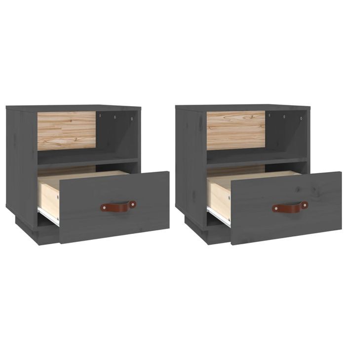 Tables de chevet 2 pcs Gris 40x34x45 cm Bois de pin massif - Photo n°6