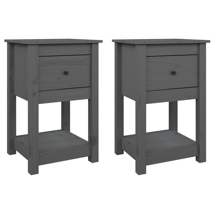 Tables de chevet 2 pcs Gris 40x35x61,5 cm Bois de pin massif - Photo n°2