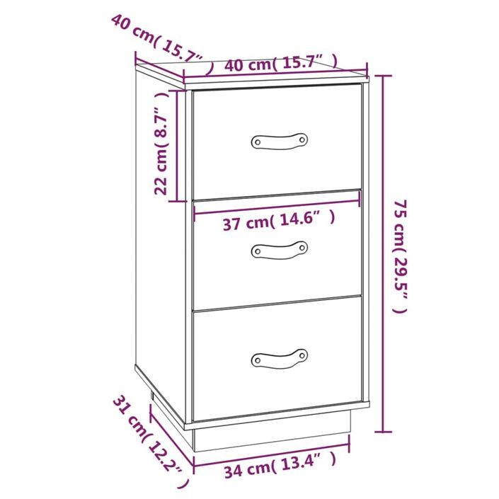 Tables de chevet 2 pcs Gris 40x40x75 cm Bois de pin massif - Photo n°11