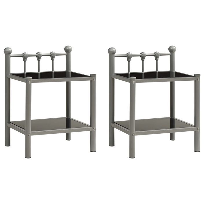 Tables de chevet 2 pcs Gris et noir Métal et verre 5 - Photo n°1