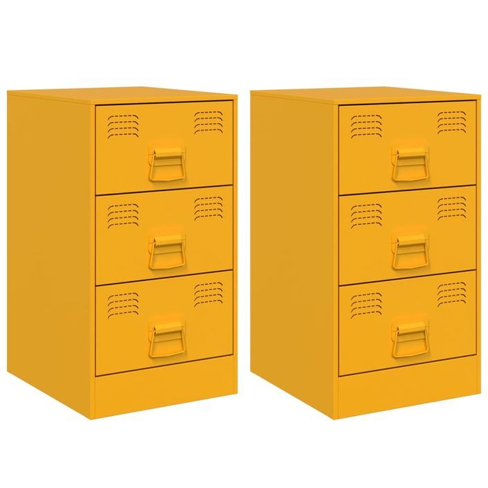 Tables de chevet 2 pcs jaune moutarde 34,5x39x62 cm acier - Photo n°2