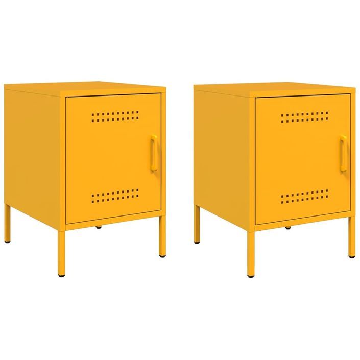 Tables de chevet 2 pcs jaune moutarde 36x39x50,5 cm acier - Photo n°2