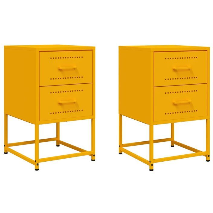 Tables de chevet 2 pcs jaune moutarde 36x39x60,5 cm acier - Photo n°2