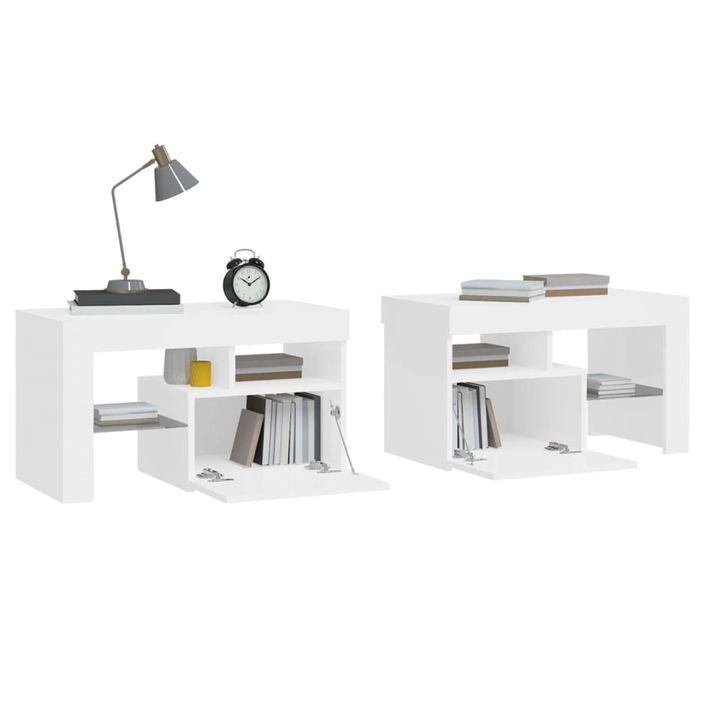 Tables de chevet 2 pcs lumières LED Blanc brillant 70x36,5x40cm - Photo n°7