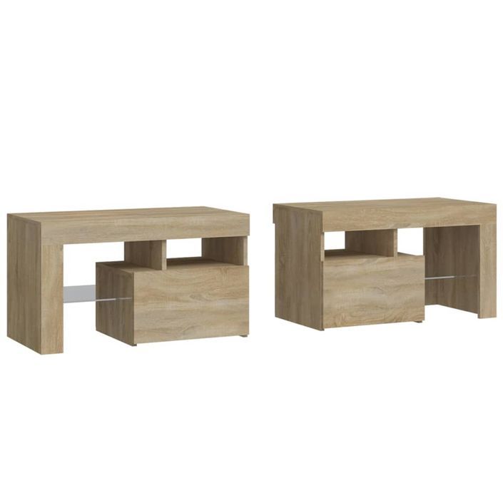 Tables de chevet 2 pcs lumières LED Chêne sonoma 70x36,5x40 cm - Photo n°3