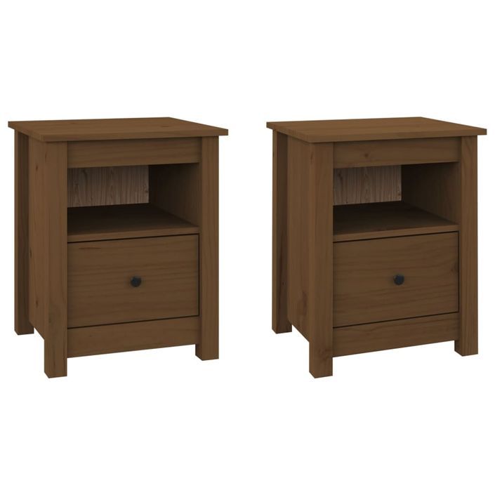 Tables de chevet 2 pcs Marron miel 40x35x49 cm Bois pin massif - Photo n°2