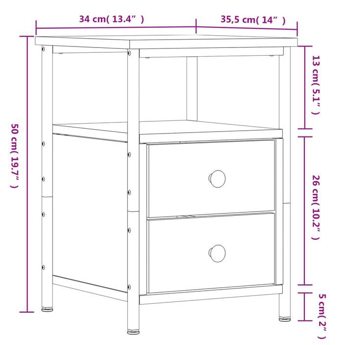 Tables de chevet 2 pcs noir 34x35,5x50 cm bois d'ingénierie - Photo n°12