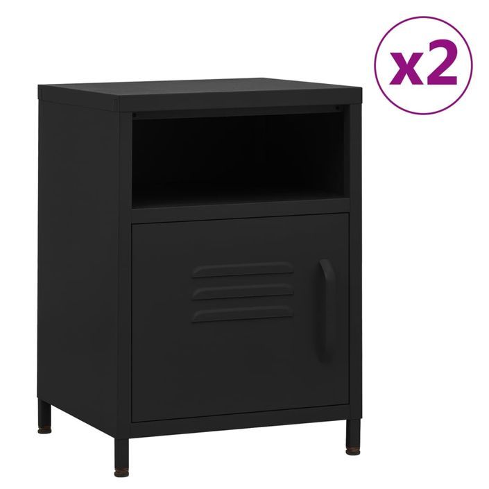 Tables de chevet 2 pcs Noir 35x35x51 cm Acier - Photo n°1