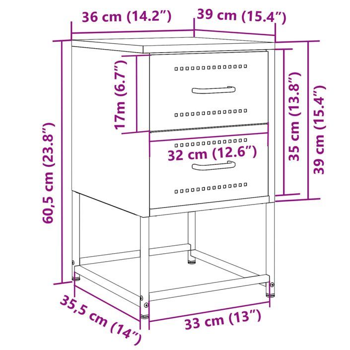 Tables de chevet 2 pcs noir 36x39x60,5 cm acier - Photo n°12