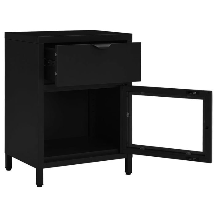 Tables de chevet 2 pcs Noir 40x30x54,5 cm Acier et verre - Photo n°9