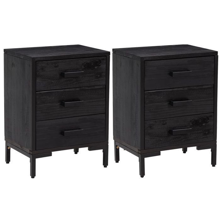 Tables de chevet 2 pcs Noir 40x30x55 cm Bois de pin massif - Photo n°2