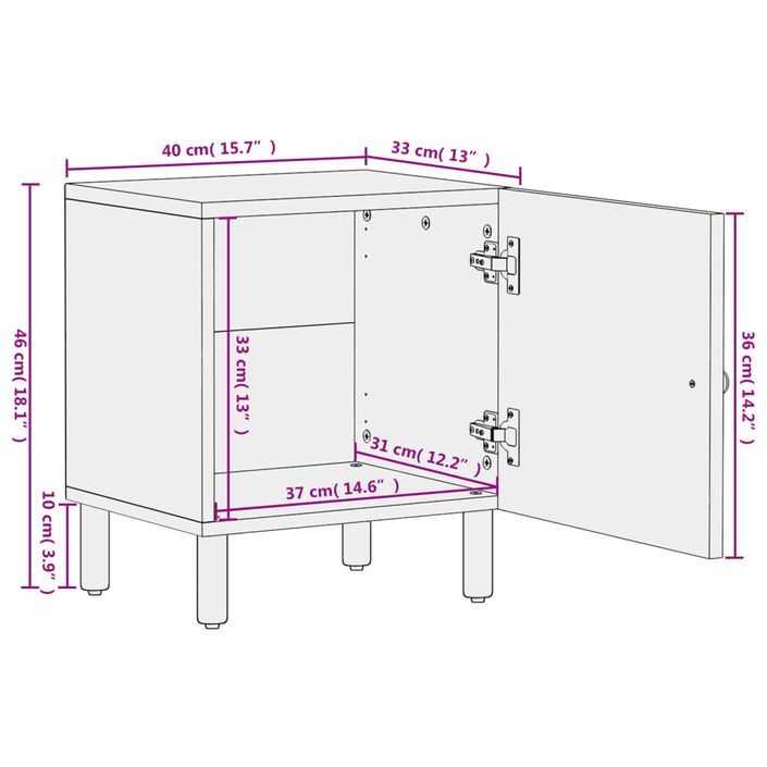 Tables de chevet 2 pcs noir 40x33x46 cm bois de manguier solide - Photo n°12