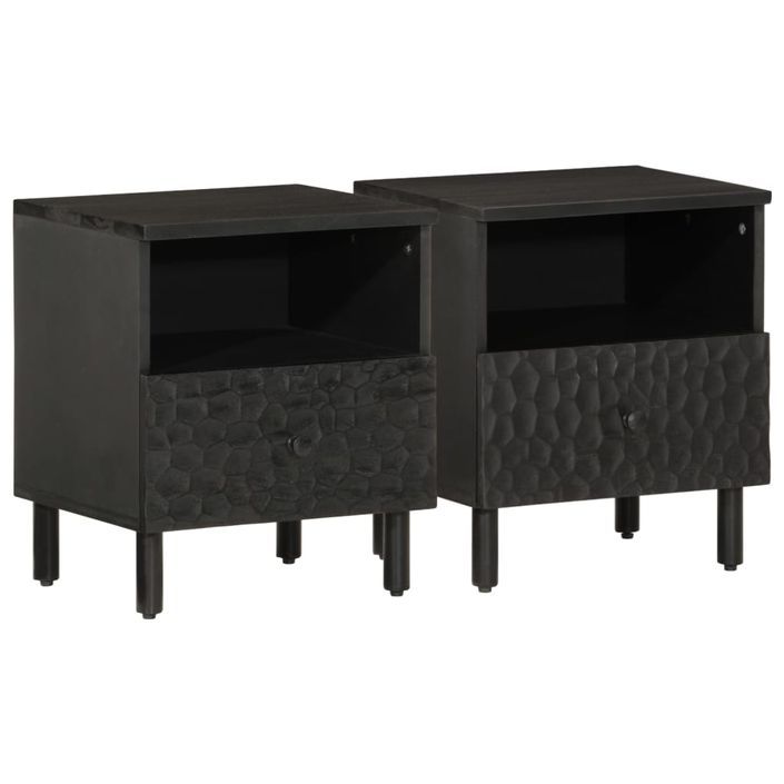 Tables de chevet 2 pcs noir 40x33x46 cm bois de manguier solide - Photo n°1