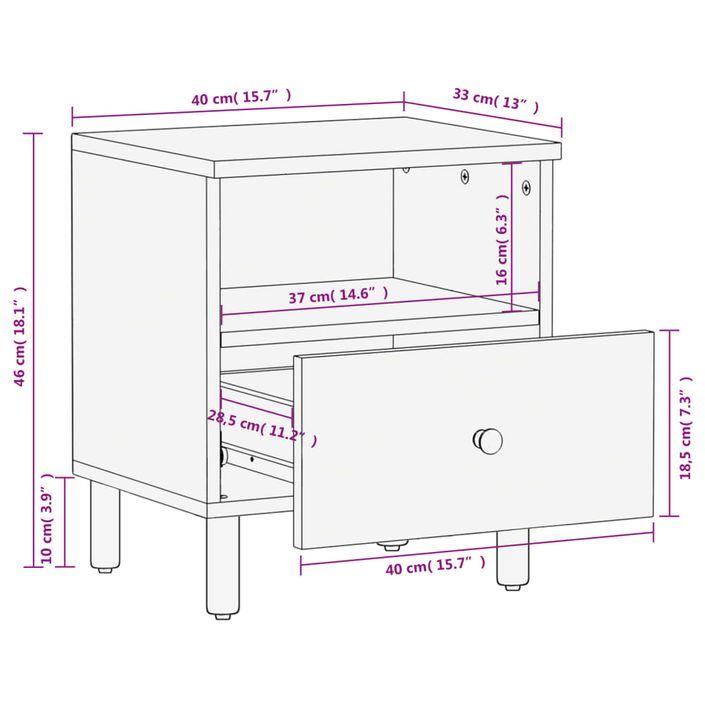 Tables de chevet 2 pcs noir 40x33x46 cm bois de manguier solide - Photo n°11