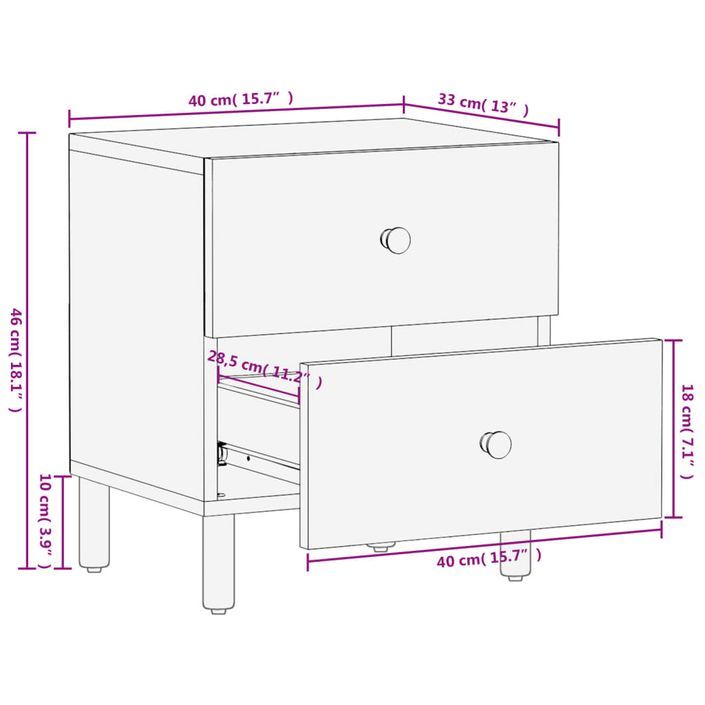 Tables de chevet 2 pcs noir 40x33x46 cm bois de manguier solide - Photo n°11