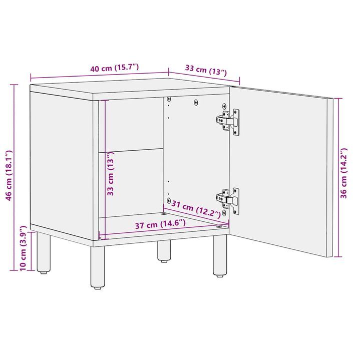 Tables de chevet 2 pcs noir 40x33x46 cm bois de manguier solide - Photo n°11