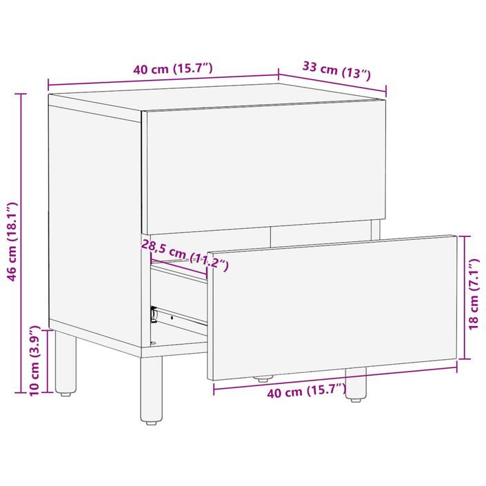 Tables de chevet 2 pcs noir 40x33x46 cm bois de manguier solide - Photo n°12