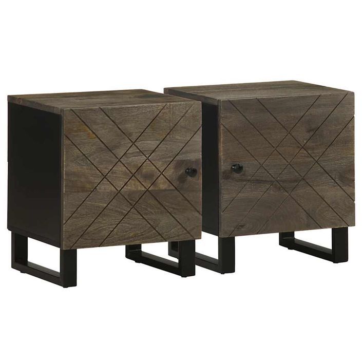 Tables de chevet 2 pcs noir 40x33x46 cm bois de manguier solide - Photo n°1